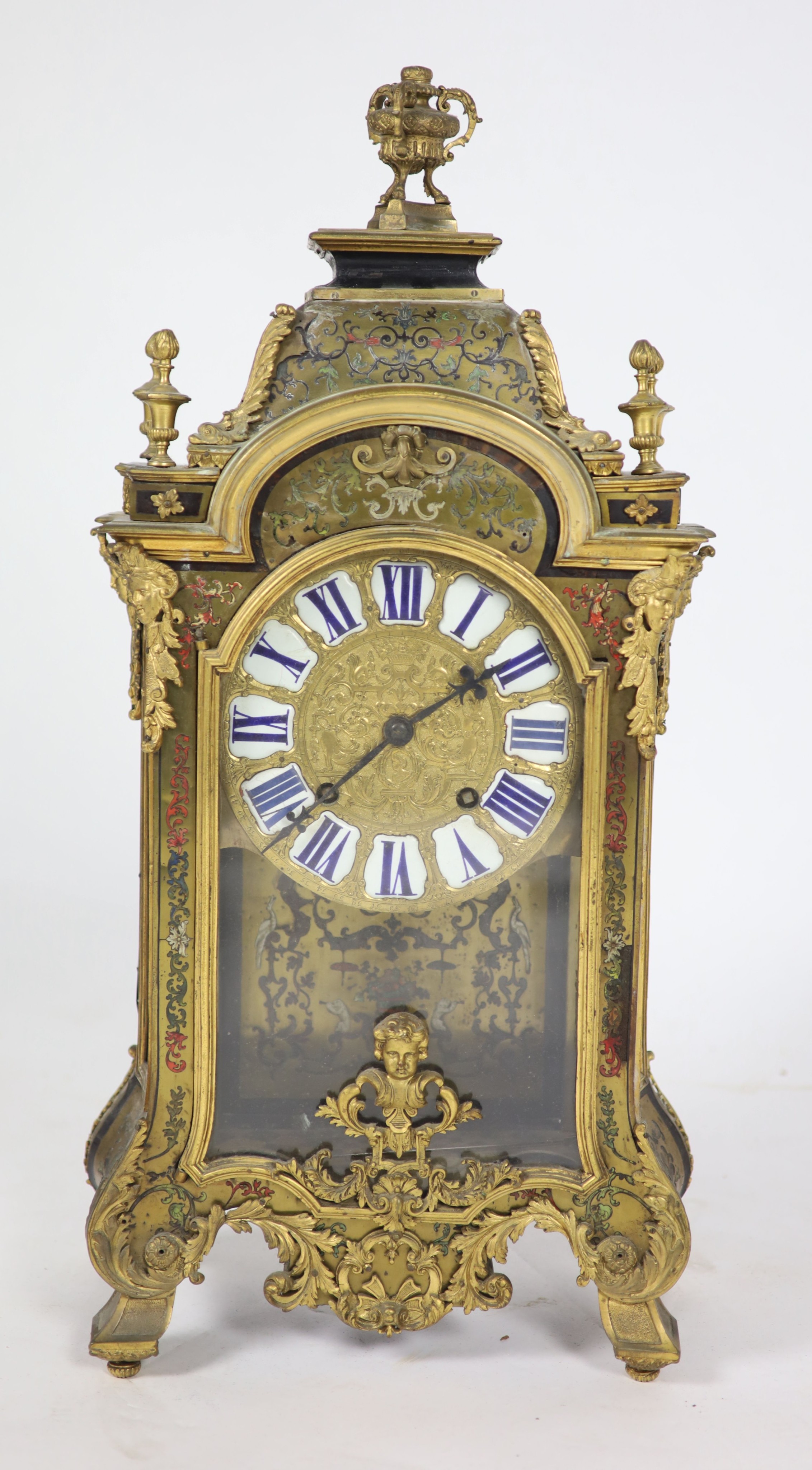 A 19th century French Louis XIV style boullework mantel clock width 37cm depth 16cm height 73cm